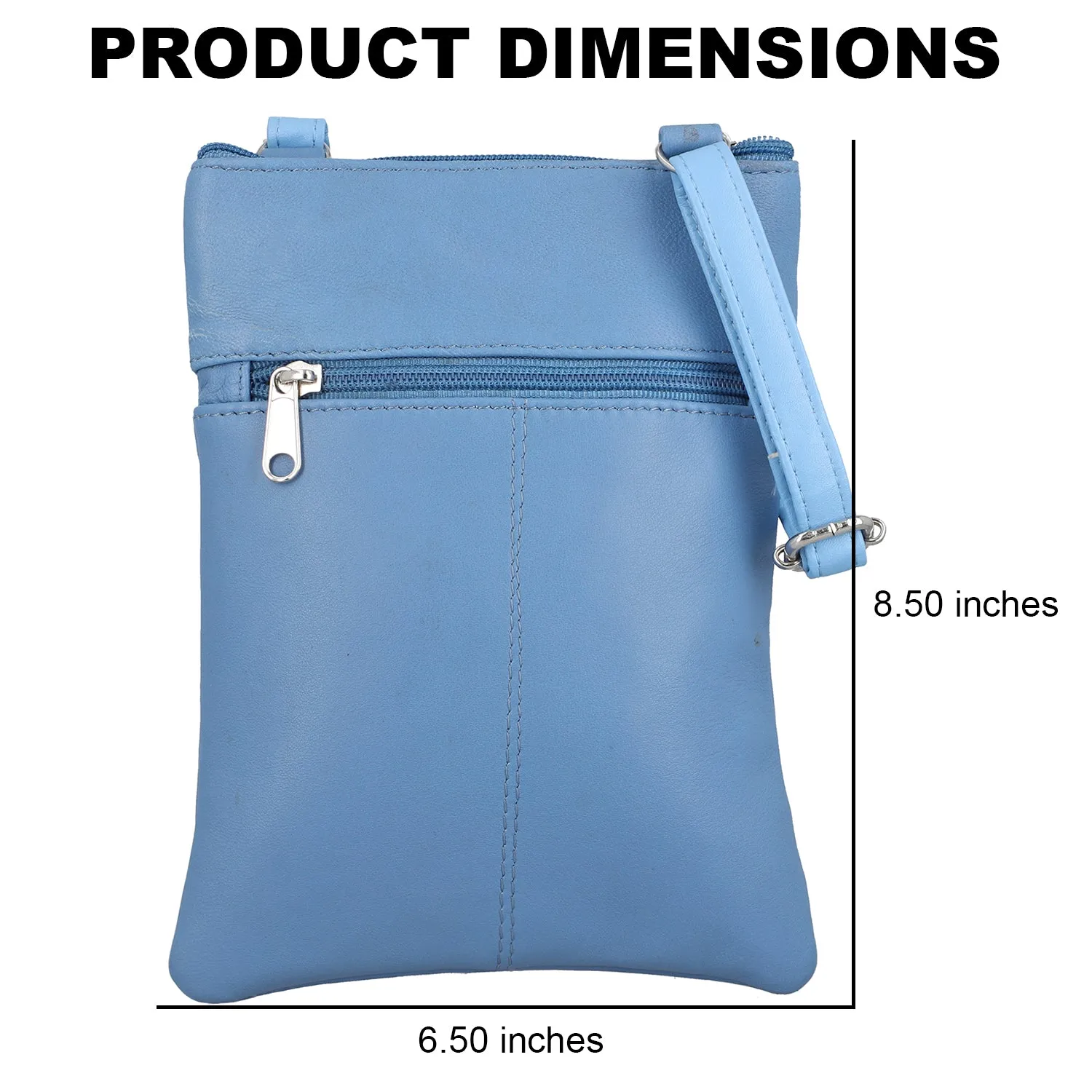 100% Genuine Leather Crossbody Messenger RFID Protected Bag in LIGHT BLUE