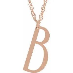 14K Rose Block Initial B 16-18" Necklace with Brush Finish