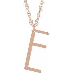 14K Rose Block Initial E 16-18" Necklace with Brush Finish