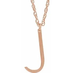14K Rose Block Initial J 16-18" Necklace with Brush Finish