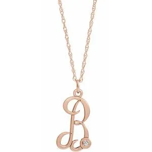 14K Rose Gold-Plated Sterling Silver .02 CT Diamond Script Initial B 16-18" Necklace