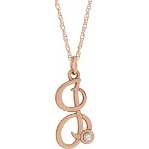 14K Rose Gold-Plated Sterling Silver .02 CT Diamond Script Initial I 16-18" Necklace