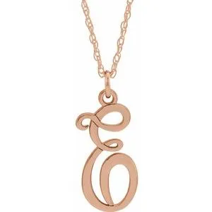 14K Rose Gold-Plated Sterling Silver Script Initial E 16-18" Necklace