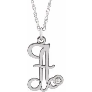 14K White .02 CT Diamond Script Initial A 16-18" Necklace