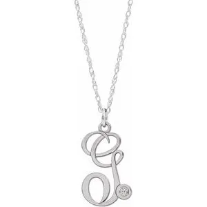 14K White .02 CT Diamond Script Initial G 16-18" Necklace