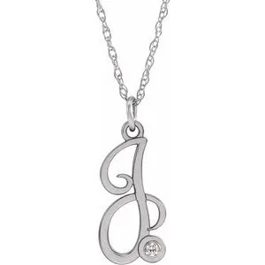 14K White .02 CT Diamond Script Initial J 16-18" Necklace