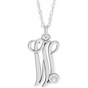 14K White .02 CT Diamond Script Initial W 16-18" Necklace