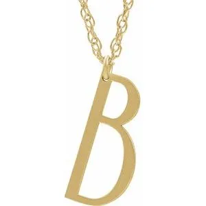 14K Yellow Block Initial B 16-18" Necklace with Brush Finish