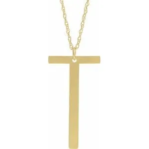 14K Yellow Block Initial T 16-18" Necklace with Brush Finish