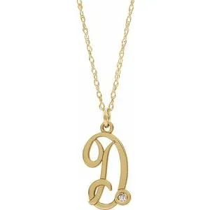 14K Yellow Gold-Plated .02 CT Diamond Script Initial D 16-18" Necklace