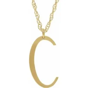 14K Yellow Gold-Plated Sterling Silver Block Initial C 16-18" Necklace with Brush Finish