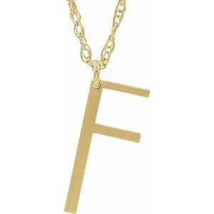 14K Yellow Gold-Plated Sterling Silver Block Initial F 16-18" Necklace with Brush Finish