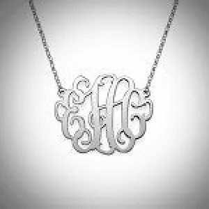 1.5" Script Monogram Necklace in Sterling Silver