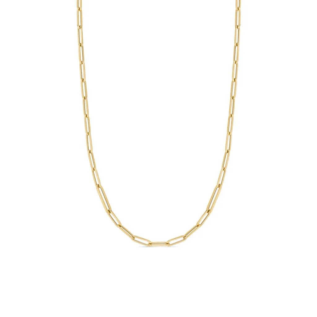 18K DESIGNER GOLD ALTERNATING SIZE PAPERCLIP LINK 17 INCH CHAIN - 18K Yellow Gold