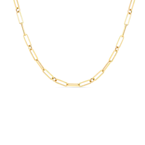 18K DESIGNER GOLD PAPERCLIP & ROUND LINK 17 INCH CHAIN - 18K Yellow Gold