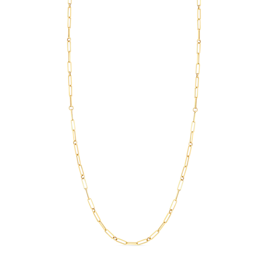 18K DESIGNER GOLD PAPERCLIP & ROUND LINK 17 INCH CHAIN - 18K Yellow Gold