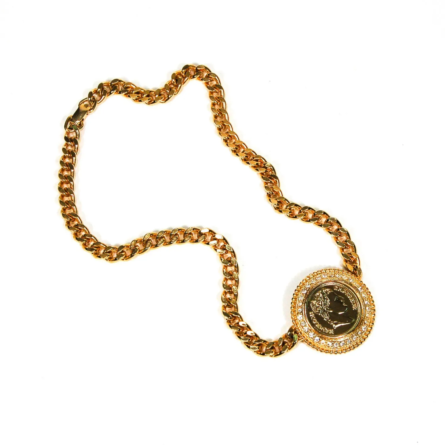 1980's Rhinestone French Coin Statement Necklace