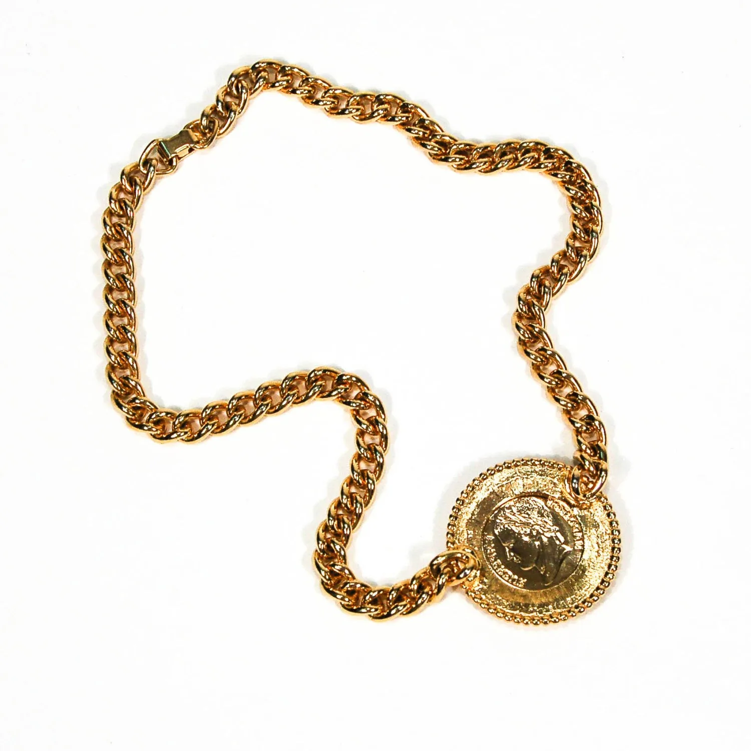 1980's Rhinestone French Coin Statement Necklace
