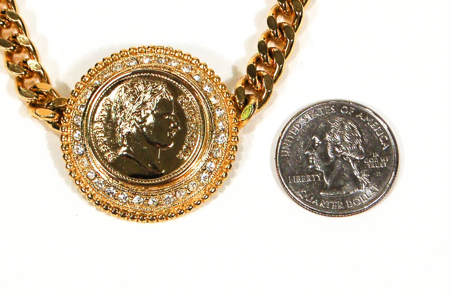 1980's Rhinestone French Coin Statement Necklace