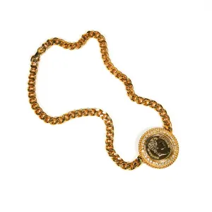 1980's Rhinestone French Coin Statement Necklace