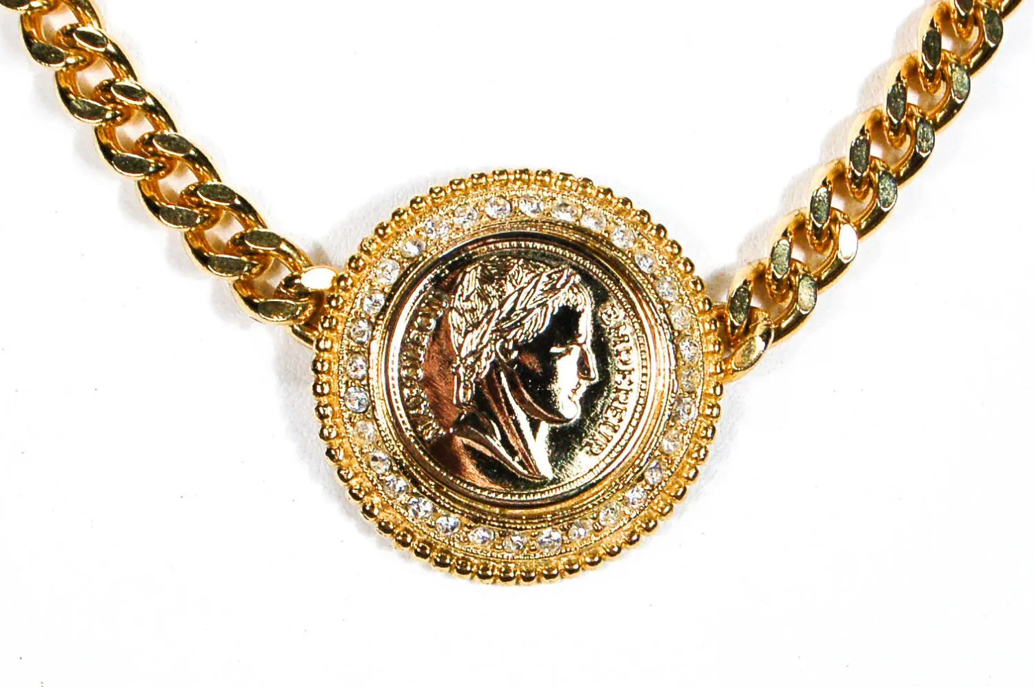 1980's Rhinestone French Coin Statement Necklace