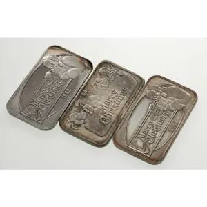 1981-84 Merry Christmas 1 oz Silver Art Bars Collection of 3 Bars