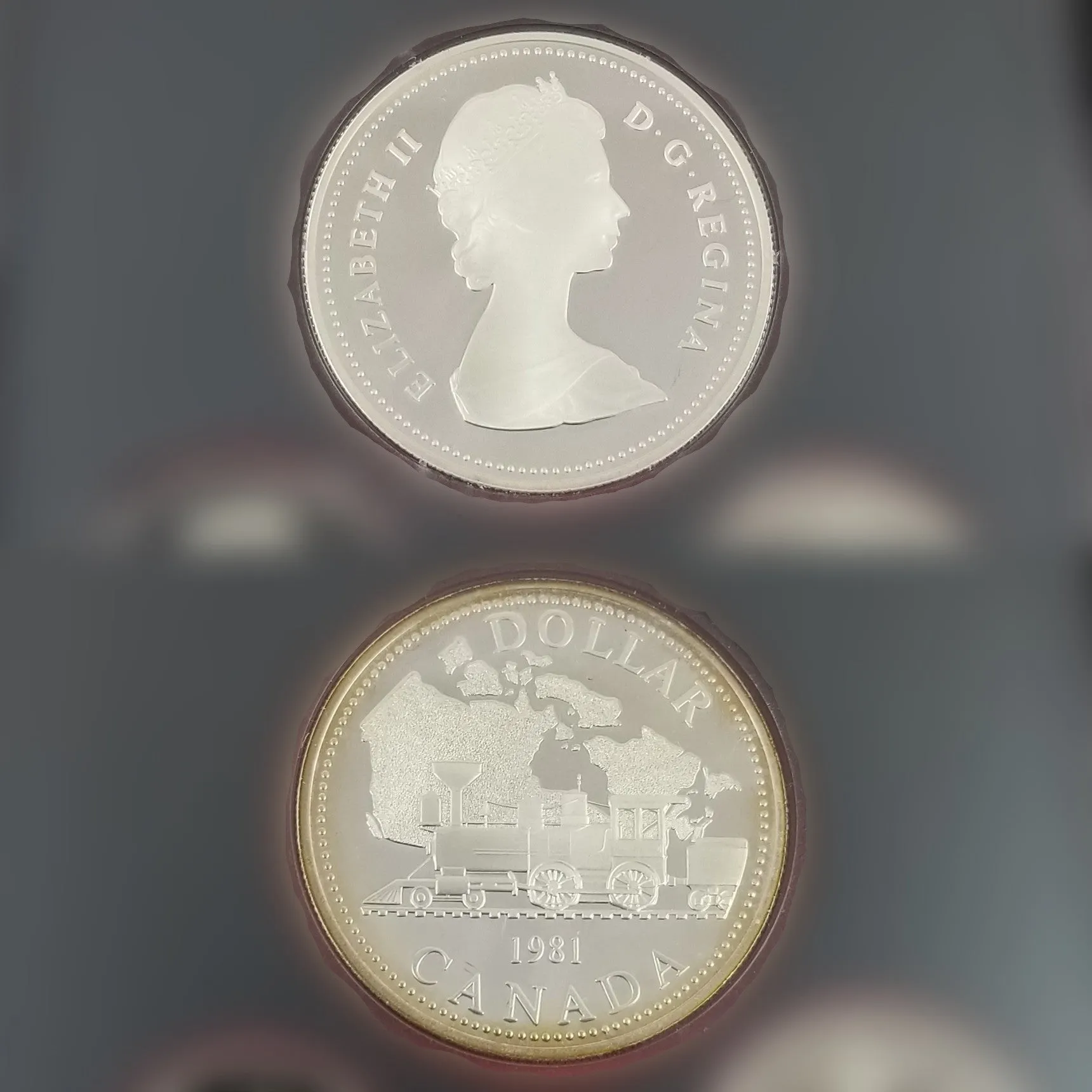 1981 Royal Canadian Mint 7 Coin Proof Set Locomotive Dollar 50% SILVER