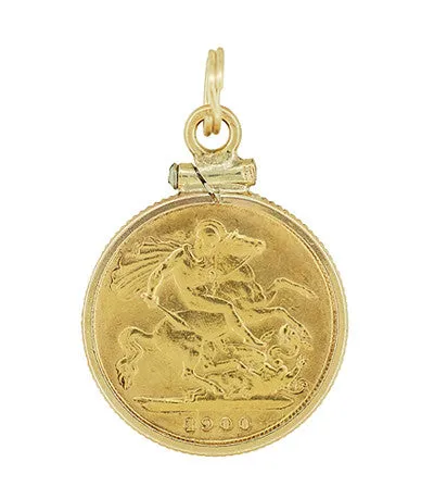 22 Karat Gold Queen Victoria British One Half Sovereign Coin Pendant