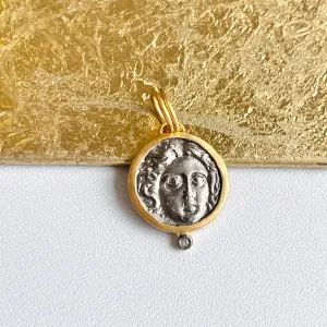 24KT Yellow Gold Infused   Sterling Silver Replica Roman Diamond Coin Pendant