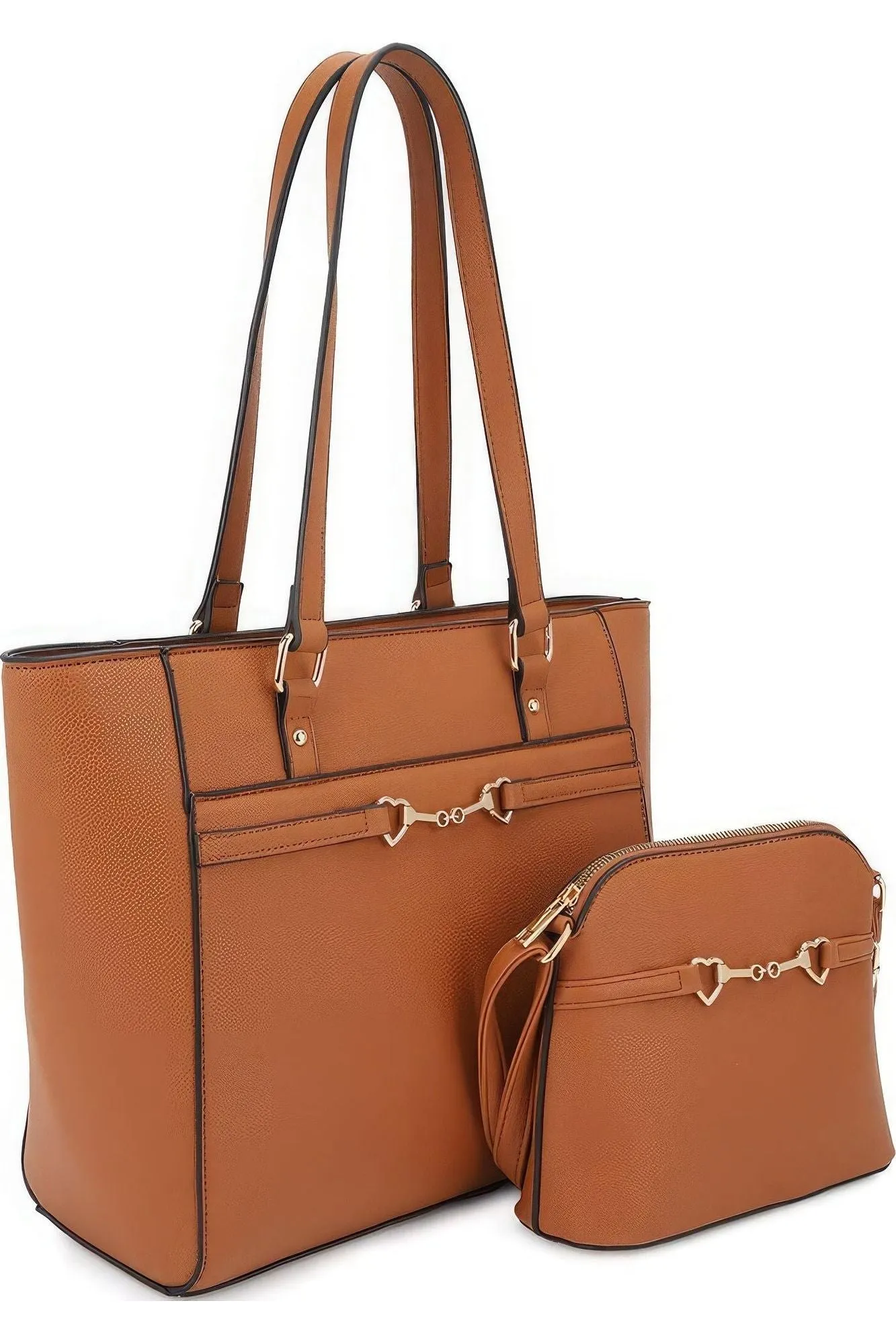 2in1 Smooth Matching Shoulder Tote Bag With Crossbody Set