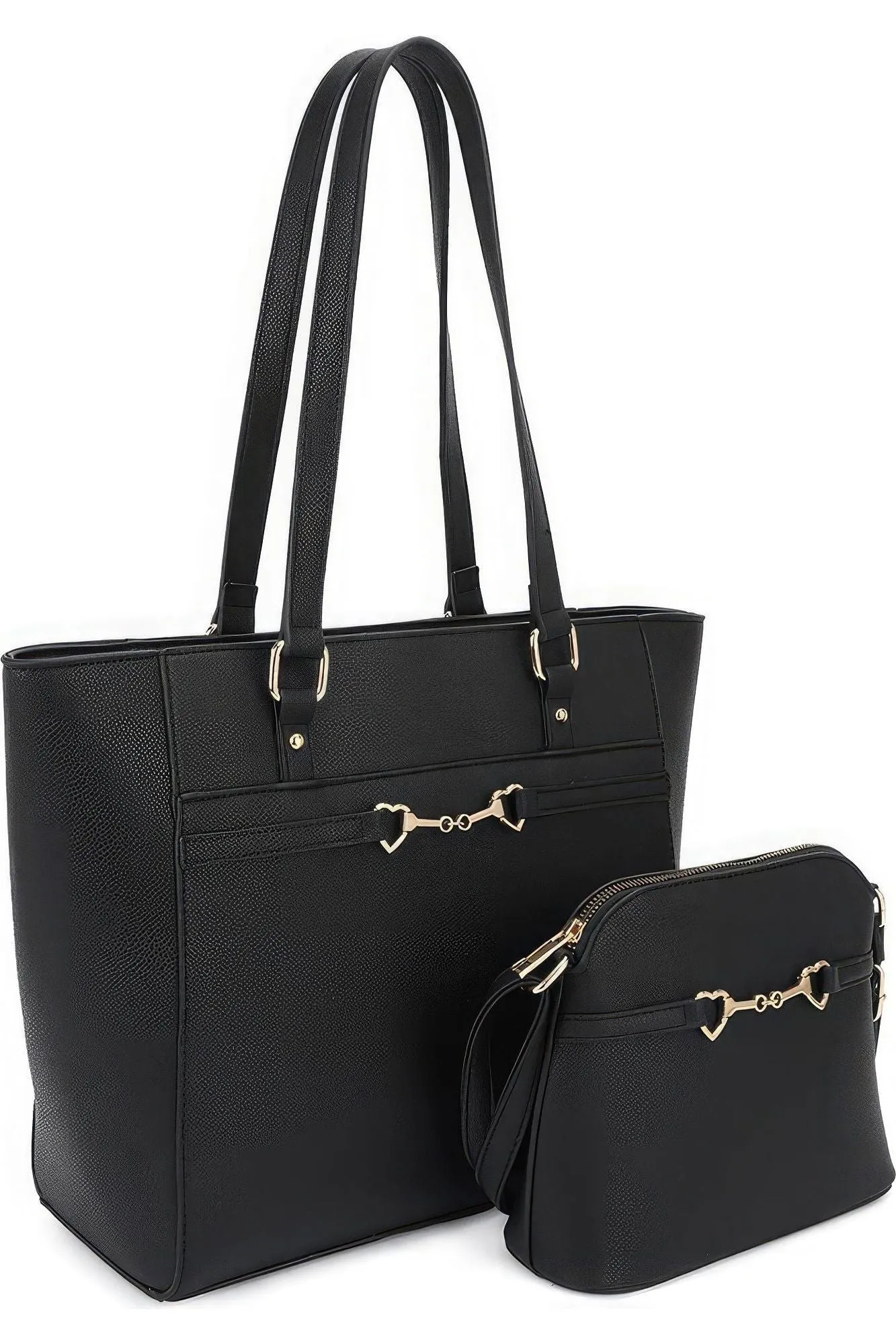 2in1 Smooth Matching Shoulder Tote Bag With Crossbody Set