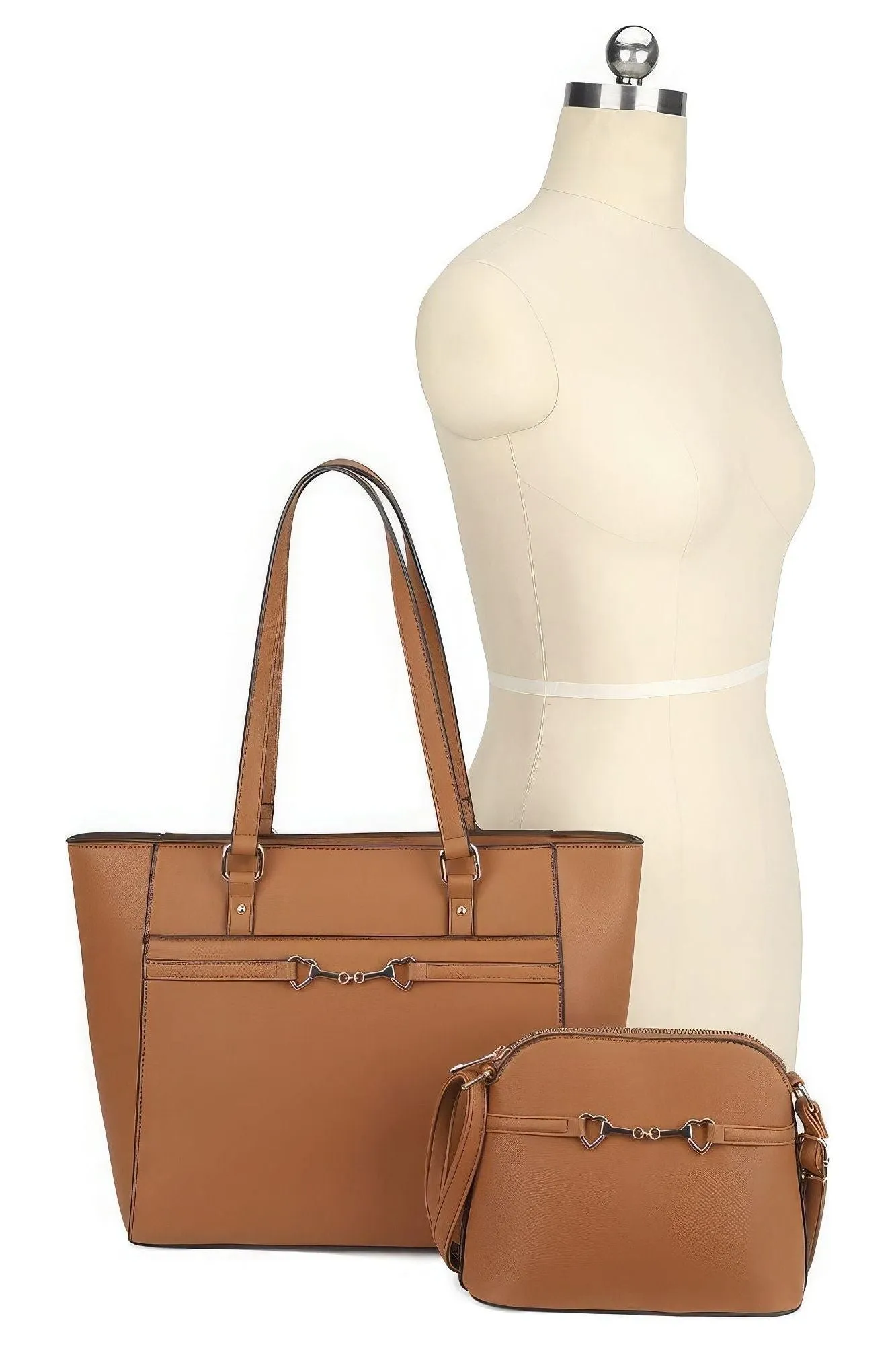 2in1 Smooth Matching Shoulder Tote Bag With Crossbody Set