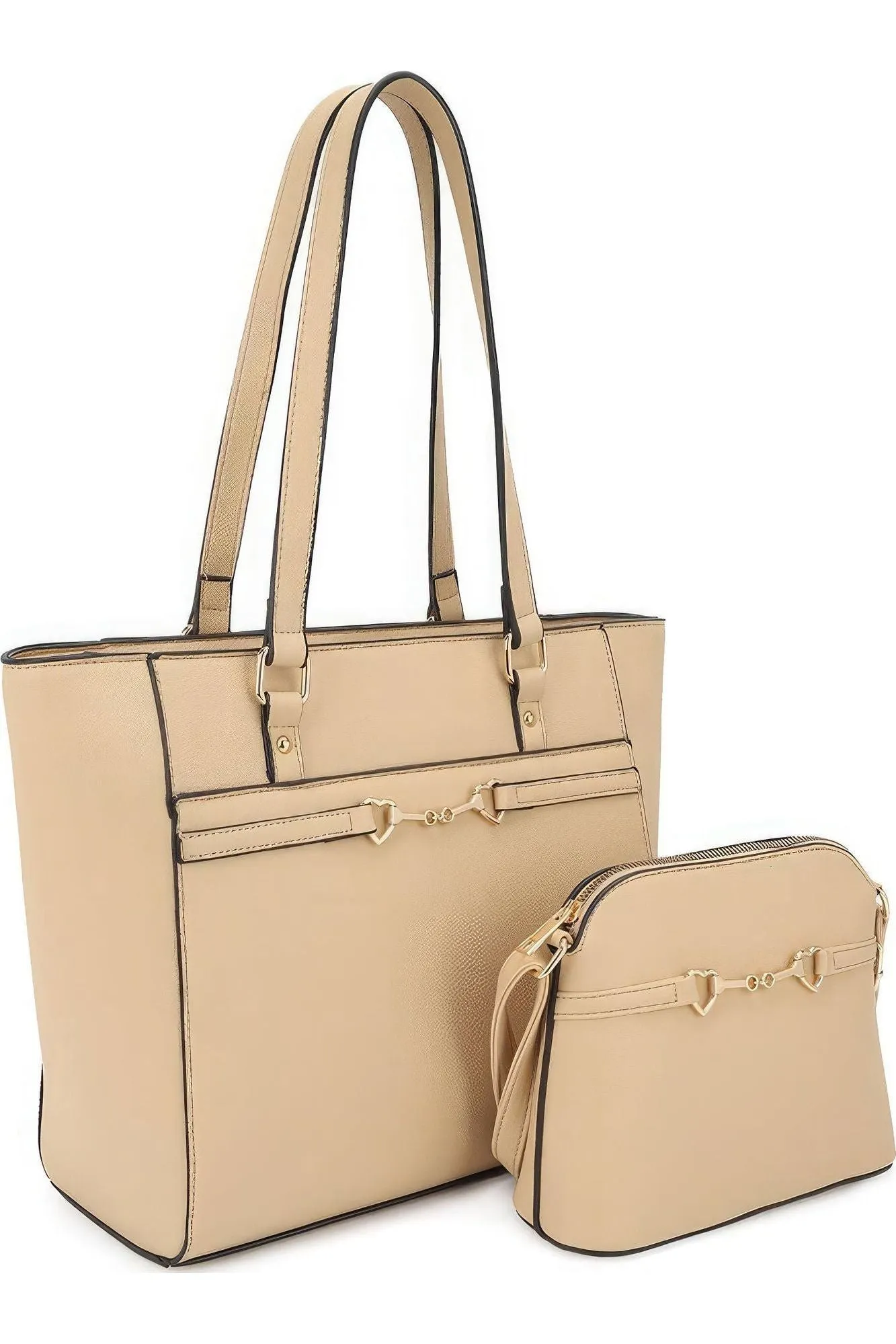 2in1 Smooth Matching Shoulder Tote Bag With Crossbody Set