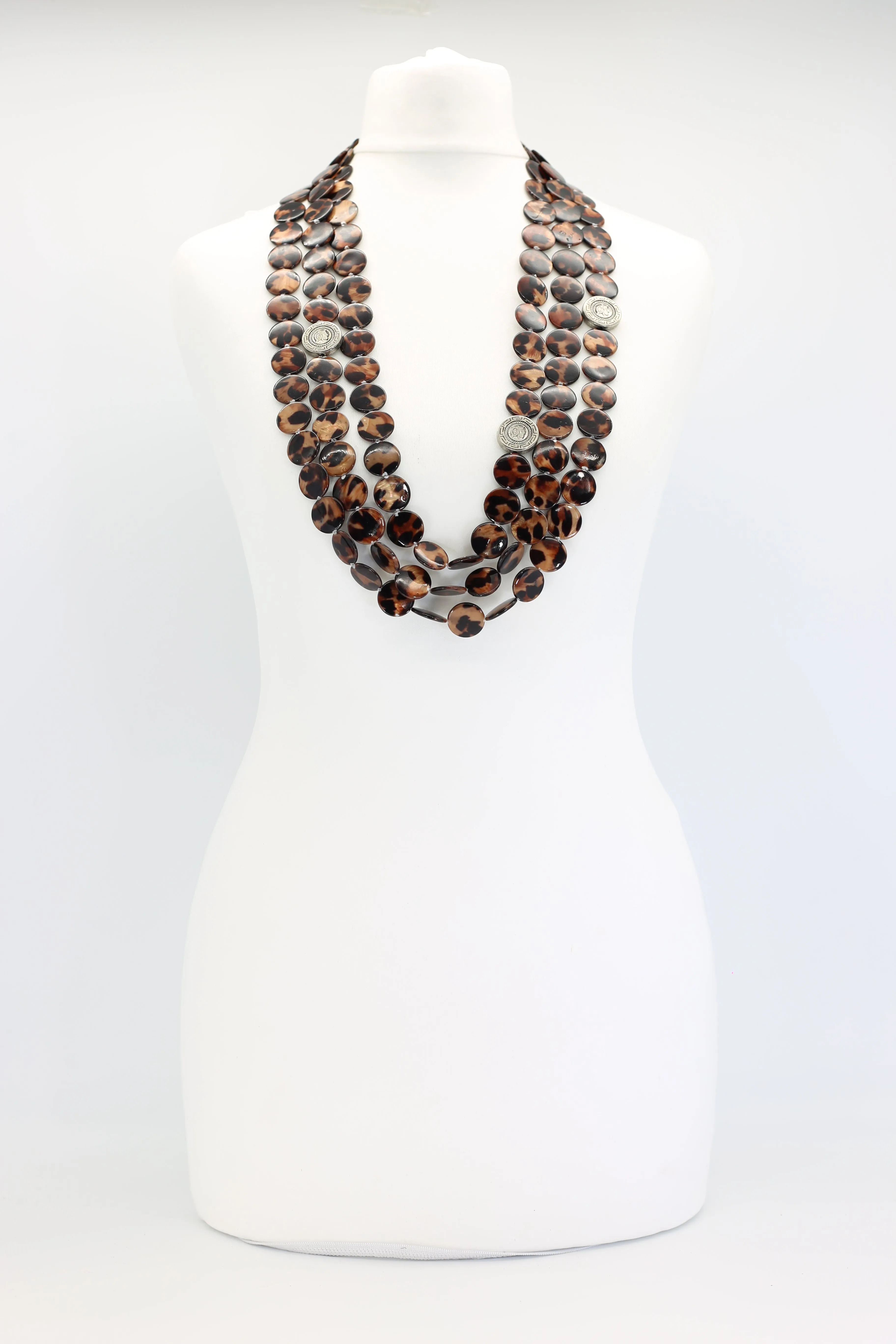 3 Strand VINTAGE shells coin NECKLACE-Medium