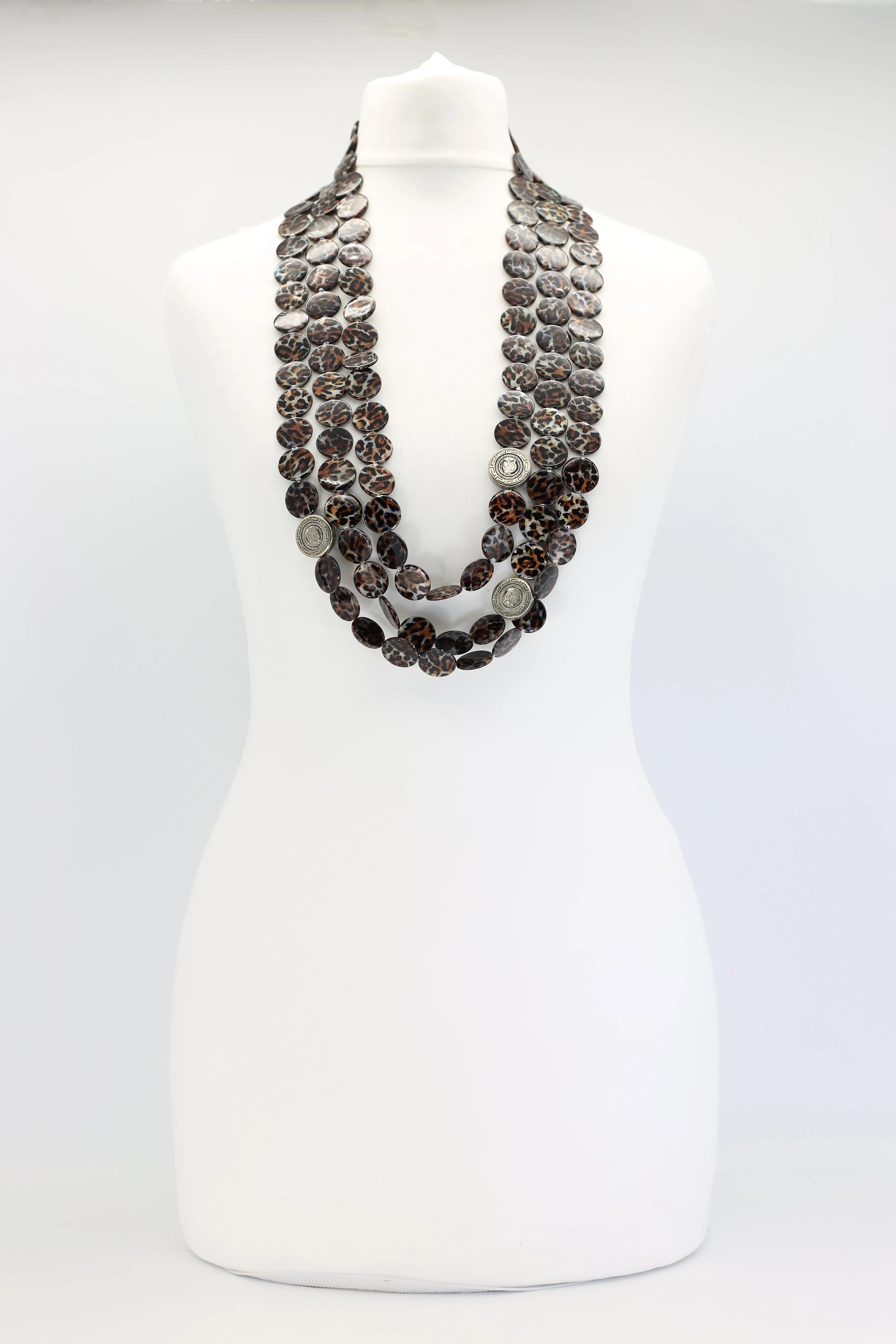 3 Strand VINTAGE shells coin NECKLACE-Medium