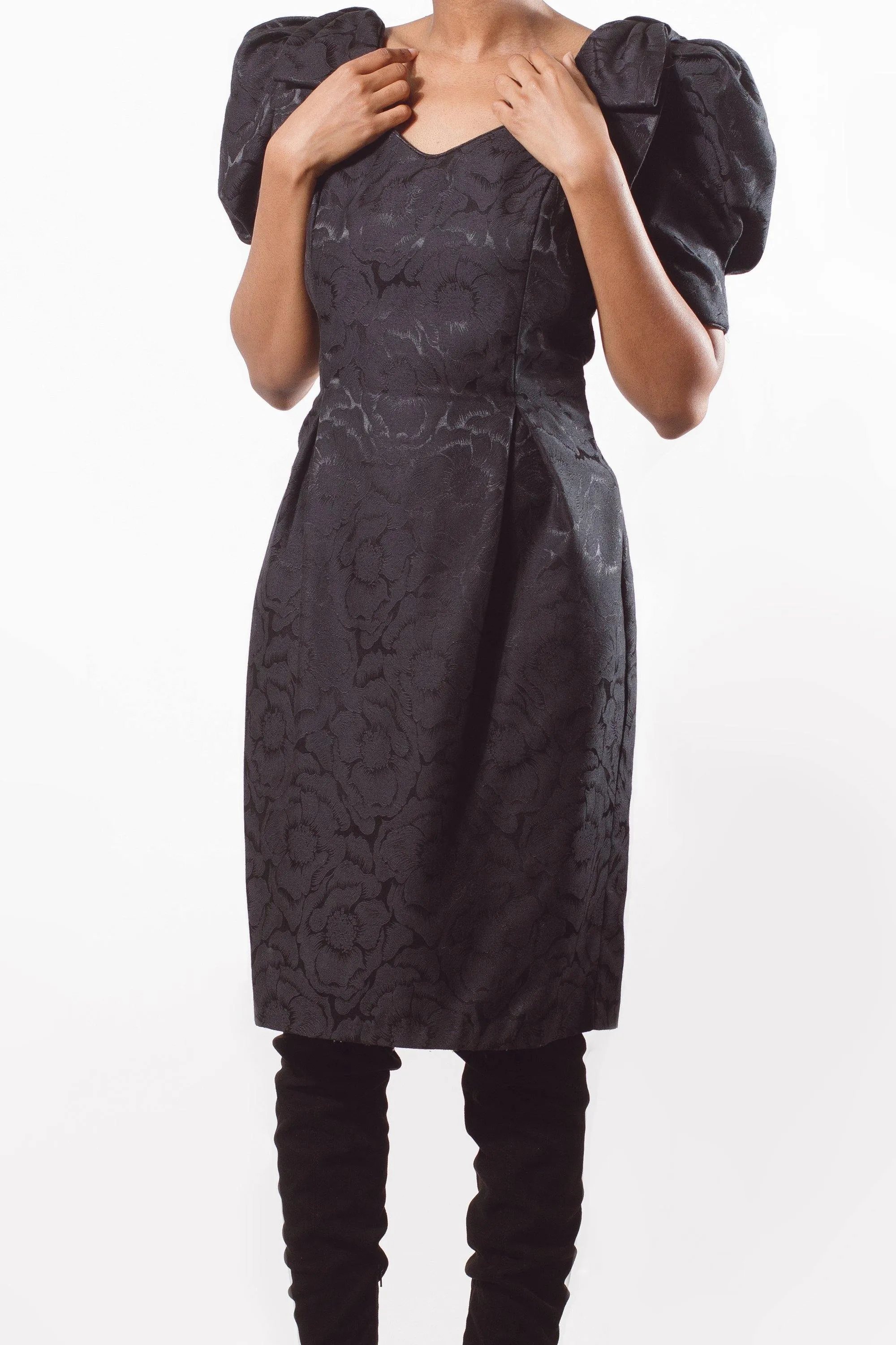 80's Black Cocktail Midi Dress