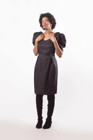 80's Black Cocktail Midi Dress