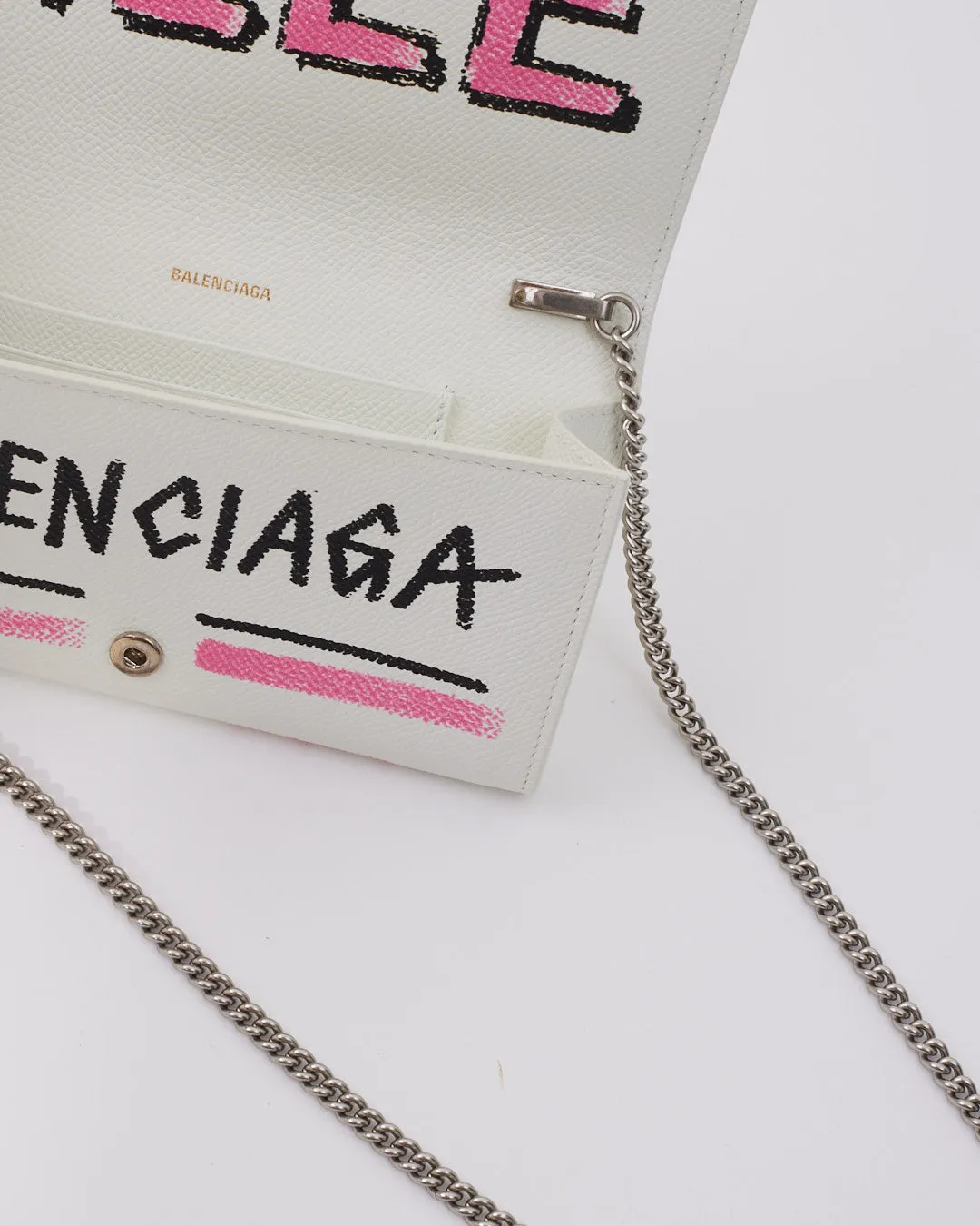 Balenciaga White/ Pink Graffit Wallet on Chain