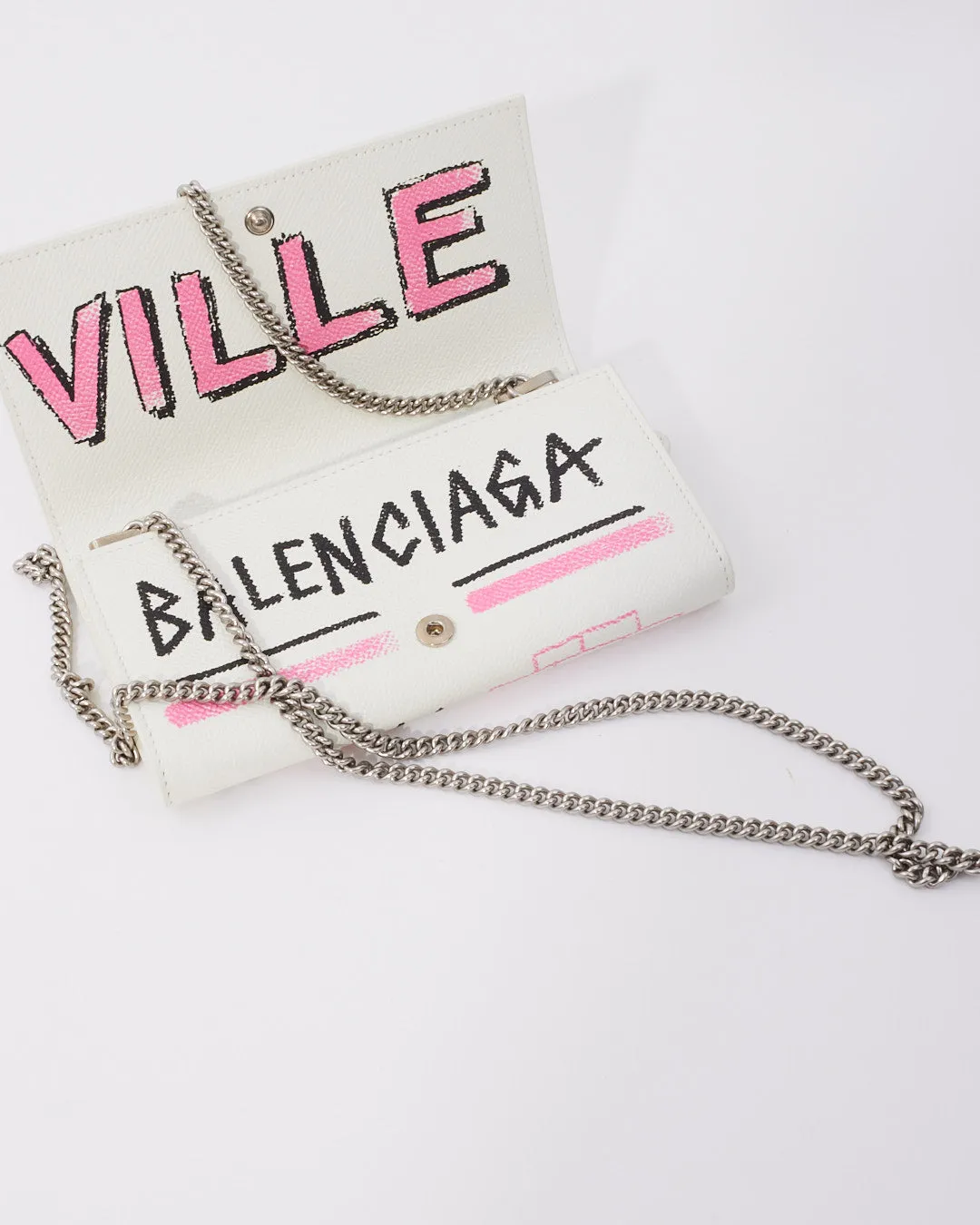 Balenciaga White/ Pink Graffit Wallet on Chain