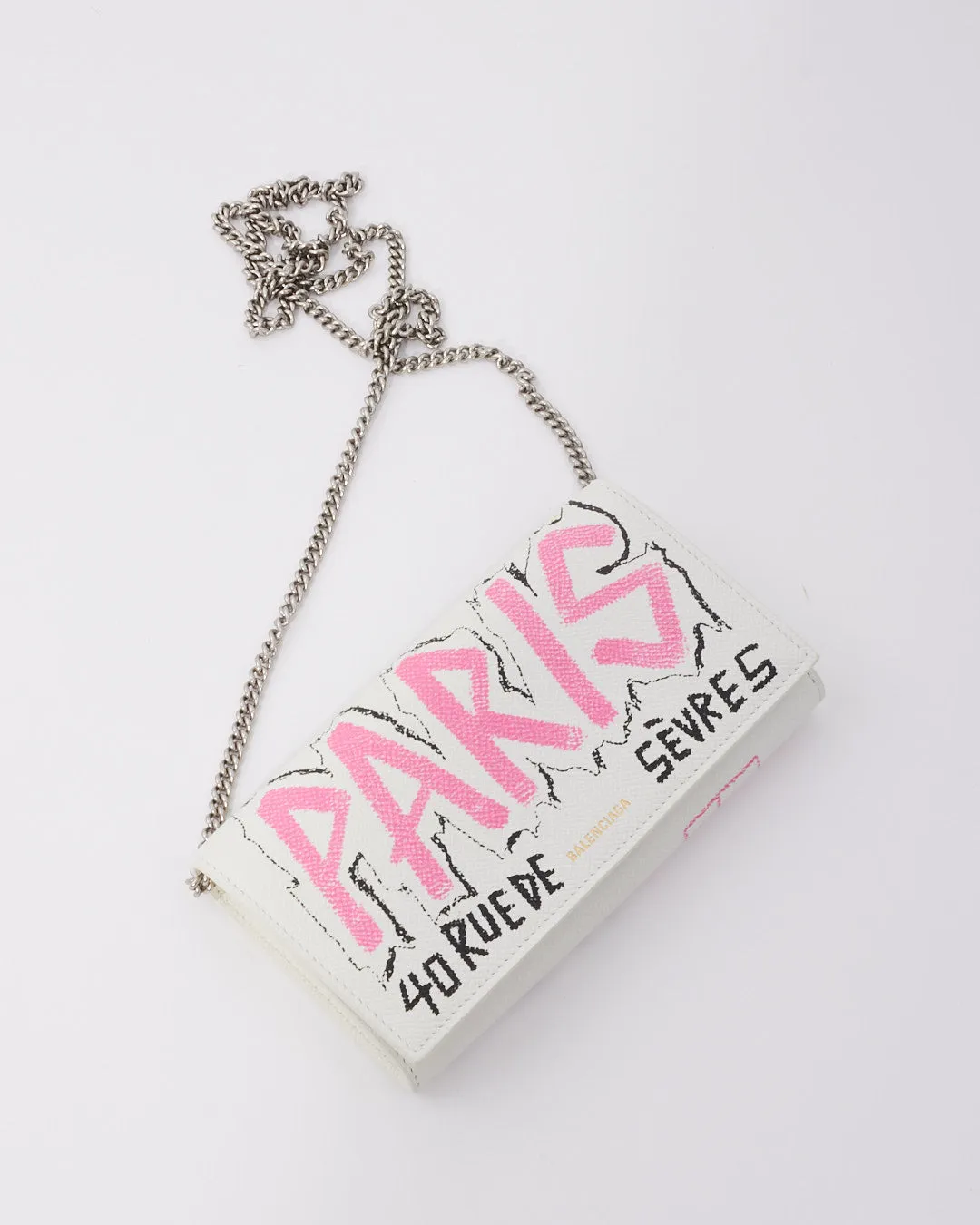 Balenciaga White/ Pink Graffit Wallet on Chain