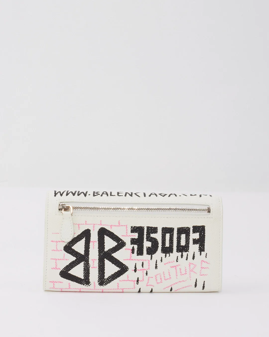 Balenciaga White/ Pink Graffit Wallet on Chain
