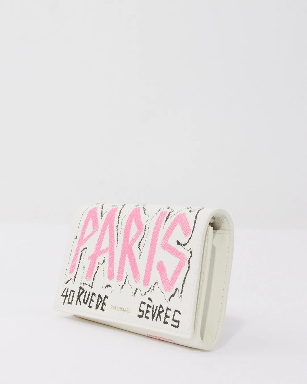 Balenciaga White/ Pink Graffit Wallet on Chain
