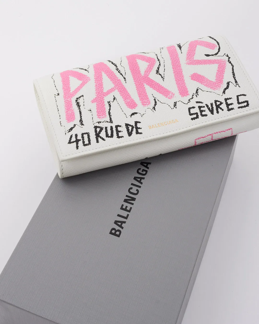 Balenciaga White/ Pink Graffit Wallet on Chain