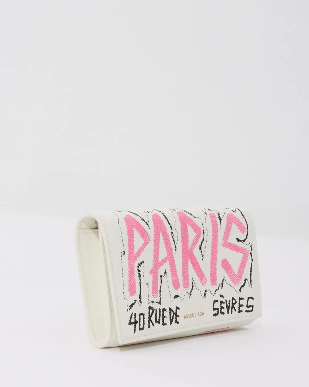 Balenciaga White/ Pink Graffit Wallet on Chain