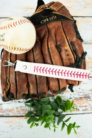Baseball Stitched Faux Leather Wristlet Keychain