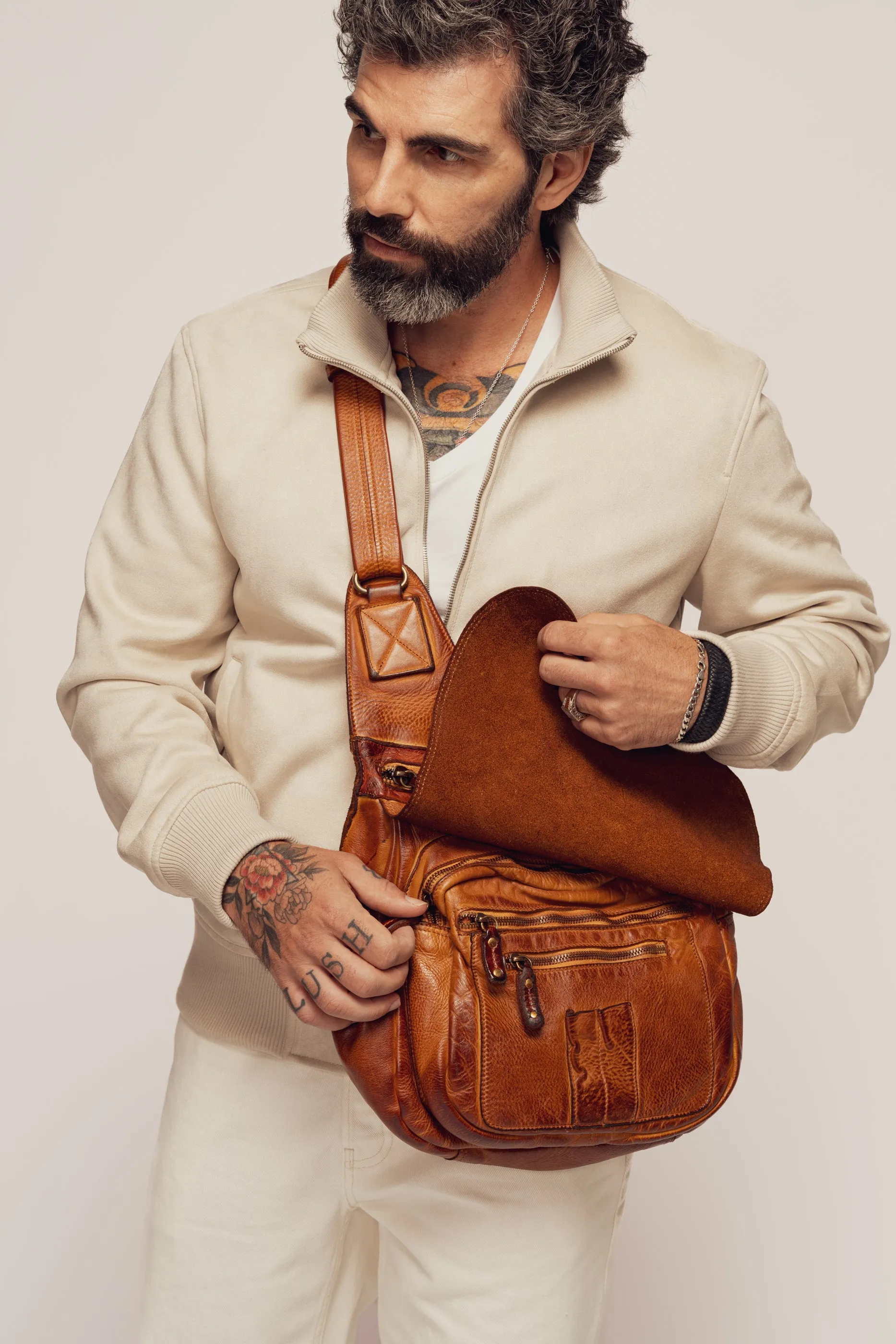 BAYSIDE84 Crossbody Saddle Bag - Cognac Mens