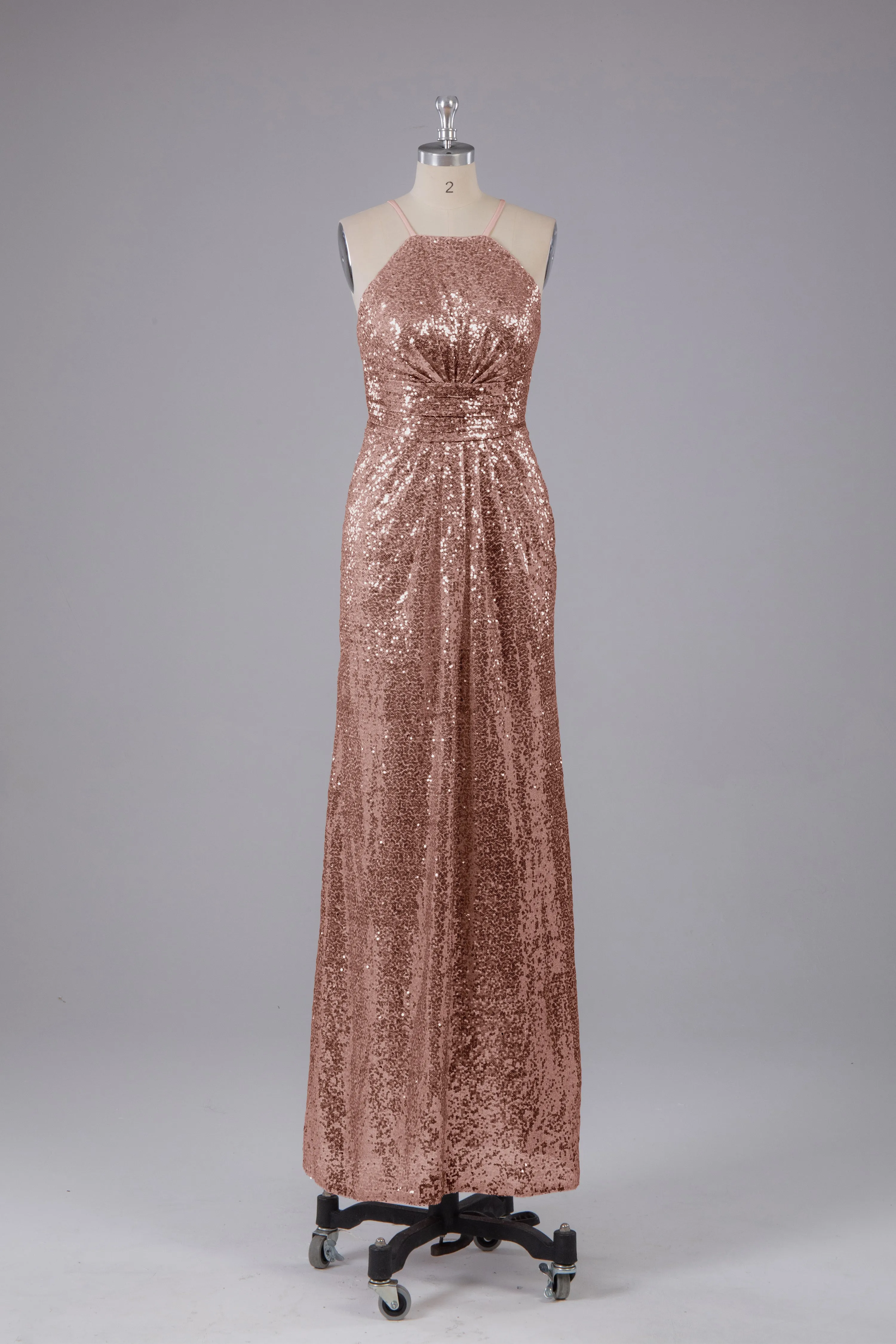 Beautiful Sequins Halter Hourglass Bridesmaid Dress