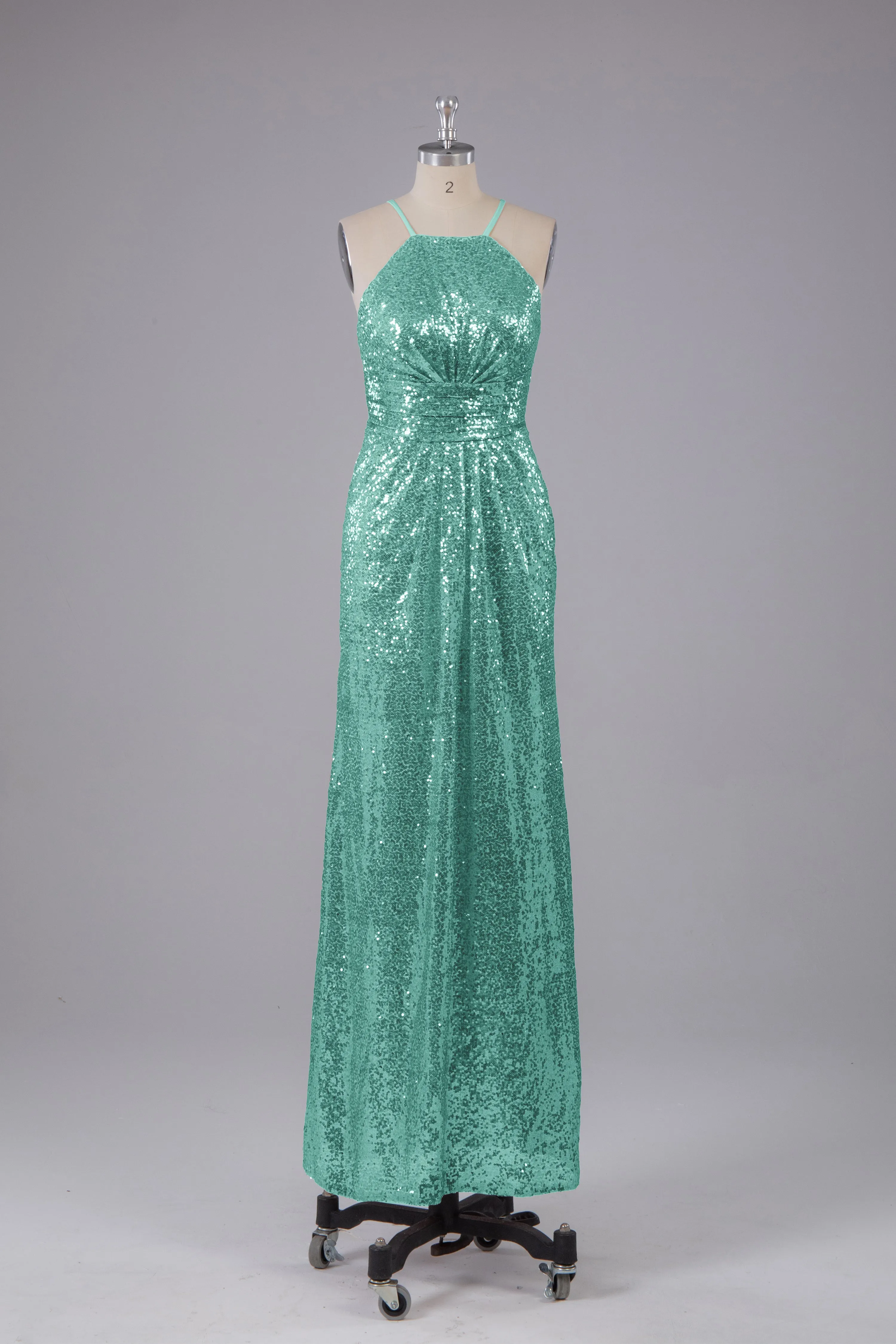 Beautiful Sequins Halter Hourglass Bridesmaid Dress