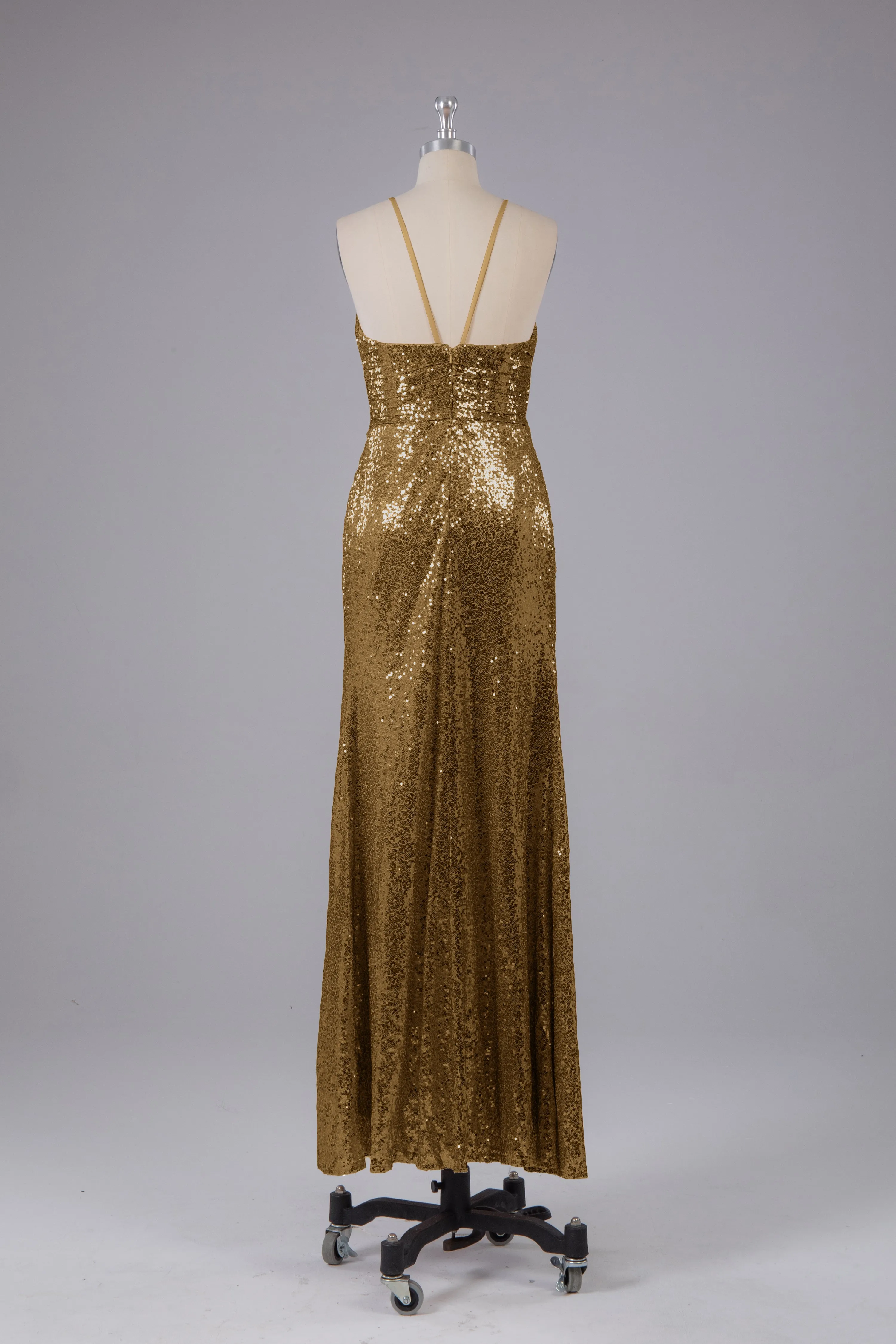 Beautiful Sequins Halter Hourglass Bridesmaid Dress