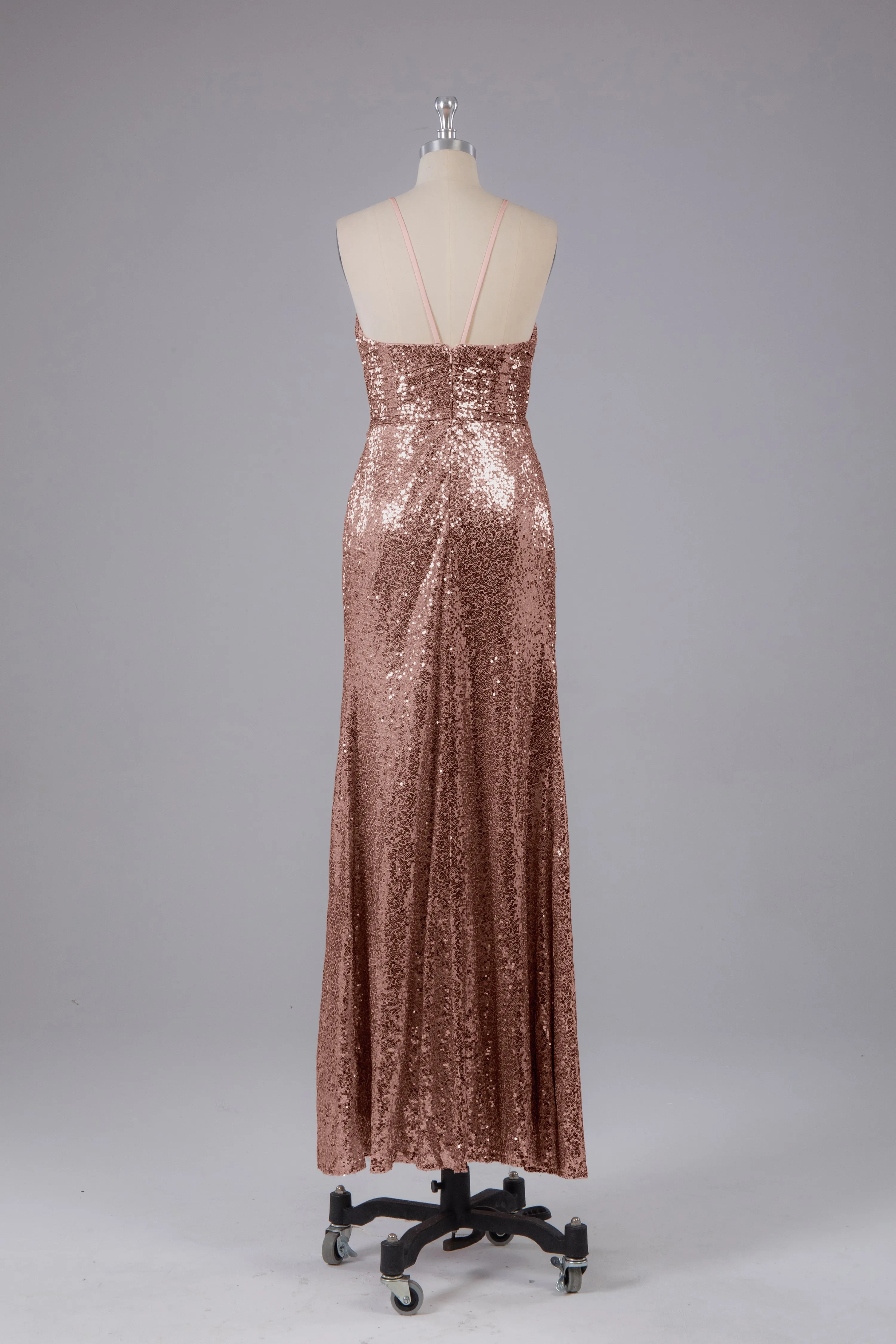 Beautiful Sequins Halter Hourglass Bridesmaid Dress